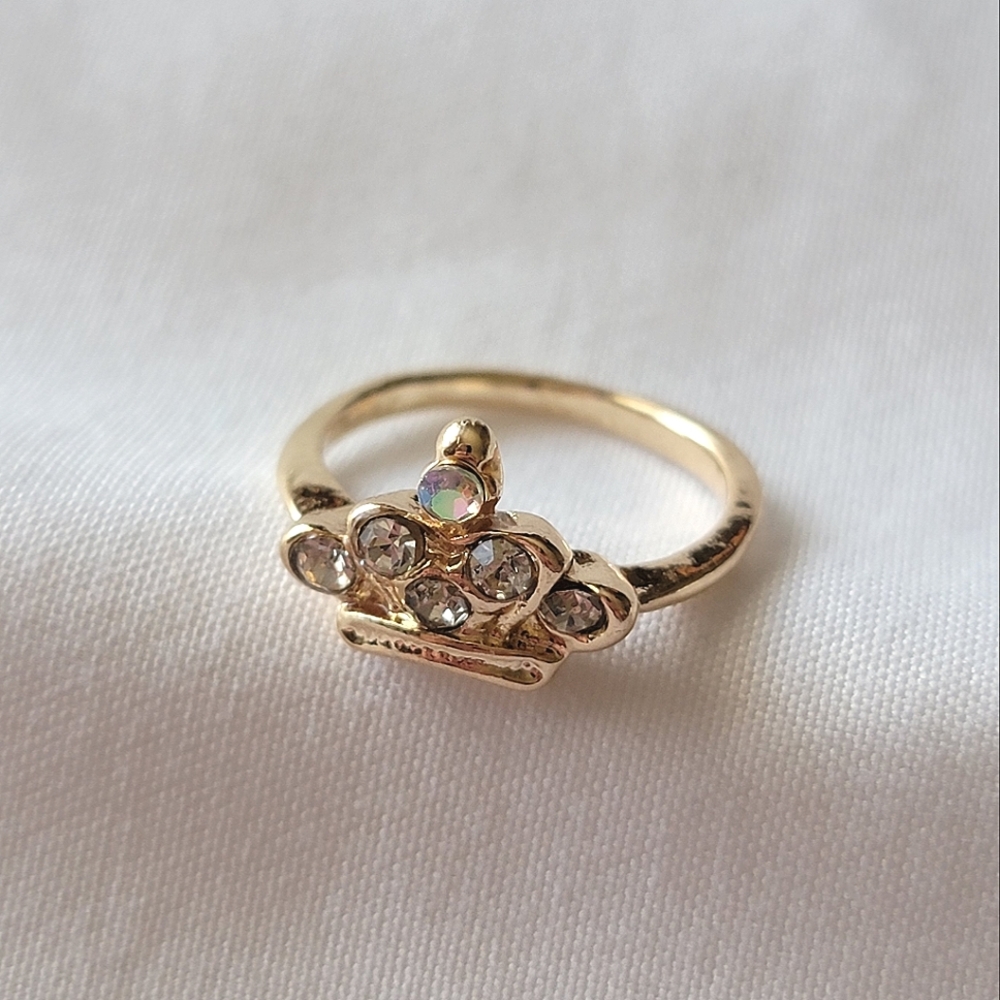 Princess Crown Ring Gold Tone Faux Diamond Rhinestone
